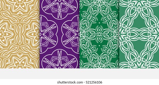 set of floral ornament for your greeting cards. green, purple color. vector illustration.
