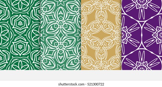 set of floral ornament for your greeting cards. green, purple color. vector illustration.