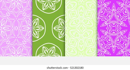 set of floral ornament for your greeting cards. green, purple color. vector illustration.