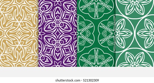 set of floral ornament for your greeting cards. green, purple color. vector illustration.