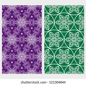 set of floral ornament for your greeting cards. green, purple color. vector illustration.