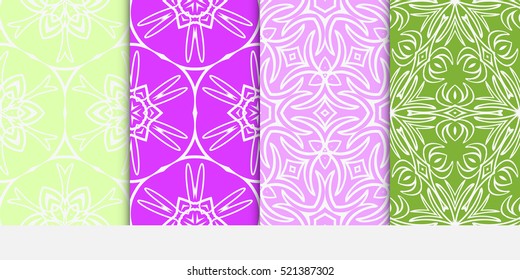 set of floral ornament for your greeting cards. green, purple color. vector illustration.