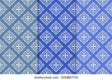 Set of floral ornaments. Blue vertical seamless patterns. Wallpaper backgrounds