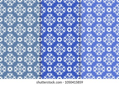 Set of floral ornaments. Blue vertical seamless patterns. Wallpaper backgrounds
