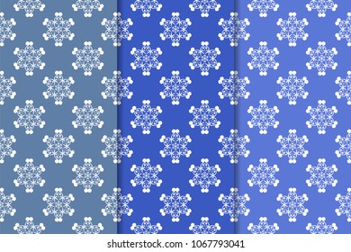 Set of floral ornaments. Blue vertical seamless patterns. Wallpaper backgrounds