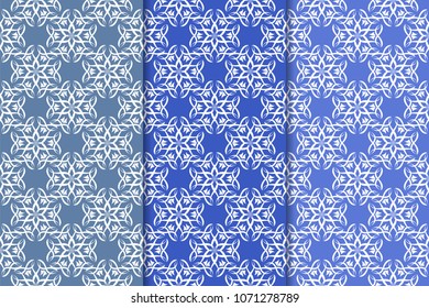 Set of floral ornaments. Blue vertical seamless patterns. Wallpaper backgrounds