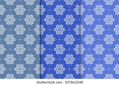 Set of floral ornaments. Blue vertical seamless patterns. Wallpaper backgrounds