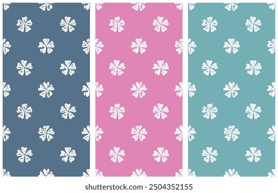 Conjunto de adornos florales. Patrones sin costuras de Vertical de colores. Patrón sin fisuras de flores simples sobre un fondo azul, rosa y verde.