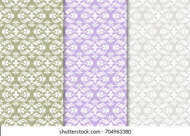 Set of floral ornaments. Colored vertical seamless patterns. Wallpaper backgrounds