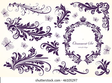 Set of floral ornaments for design