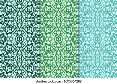 Set of floral ornaments. Green set of seamless patterns. Wallpaper backgrounds