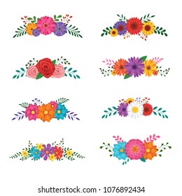 Set of floral ornaments isolated on white background