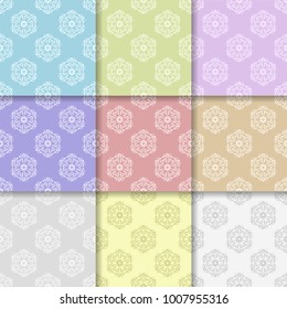 Set of floral ornaments. Multi colored seamless patterns for wallpapers and fabric. Vector illustration