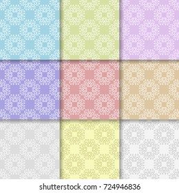 Set of floral ornaments. Multi colored seamless patterns for wallpapers and fabric. Vector illustration
