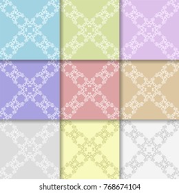 Set of floral ornaments. Multi colored seamless patterns for wallpapers and fabric. Vector illustration