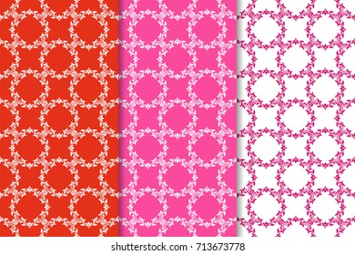 Set of floral ornaments. Red vertical seamless patterns. Wallpaper backgrounds