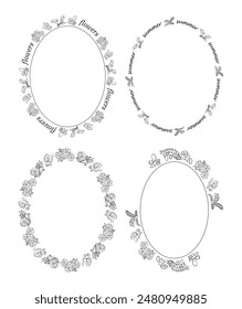 set of floral oval frames. nature. flowers and birds. vector decorative elements.