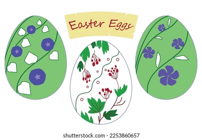 Set of floral painted  easter eggs. 