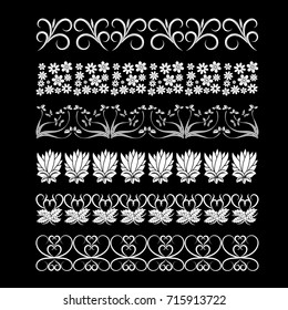 set of floral pattern brushes on black background

