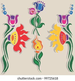 Set of floral pattern drawn from a hand