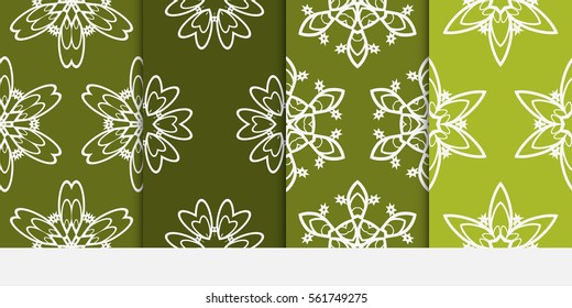 set of floral pattern of geometric elements. seamless pattern. green color. vector illustration. design for printing, presentation, textile industry.