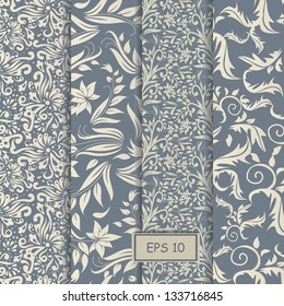 set of floral pattern on blue background. eps10