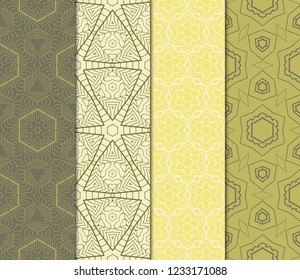 Set Of Floral Pattern. Seamless Ornament. Arabesque. Vector Illustration. Purple Color. For Design, Invitation Wedding, Valentine's, Background, Wallpaper.