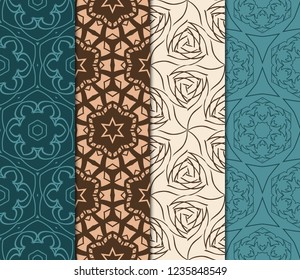 Set Of Floral Pattern. Seamless Ornament. Arabesque. Vector Illustration. Purple Color. For Design, Invitation Wedding, Valentine's, Background, Wallpaper.