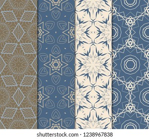 Set Of Floral Pattern. Seamless Ornament. Arabesque. Vector Illustration. Purple Color. For Design, Invitation Wedding, Valentine's, Background, Wallpaper.