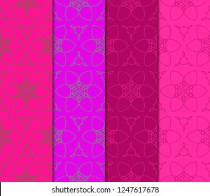 Set Of Floral Pattern. Seamless Ornament. Arabesque. Vector Illustration. For Design, Invitation Wedding, Valentine's, Background, Wallpaper.