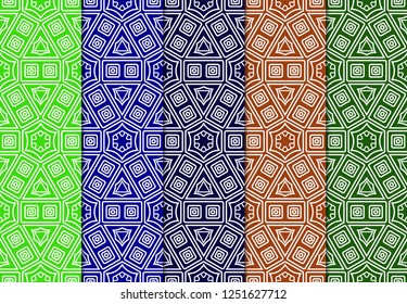 Set Of Floral Pattern. Seamless Ornament. Arabesque. Vector Illustration. For Design, Invitation Wedding, Valentine's, Background, Wallpaper.