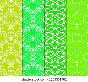 Set Of Floral Pattern. Seamless Ornament. Arabesque. Vector Illustration. For Design, Invitation Wedding, Valentine's, Background, Wallpaper.