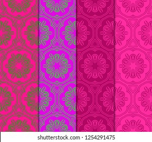 Set Of Floral Pattern. Seamless Ornament. Arabesque. Vector Illustration. For Design, Invitation Wedding, Valentine's, Background, Wallpaper.
