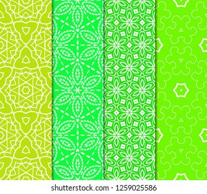 Set Of Floral Pattern. Seamless Ornament. Arabesque. Vector Illustration. For Design, Invitation Wedding, Valentine's, Background, Wallpaper.