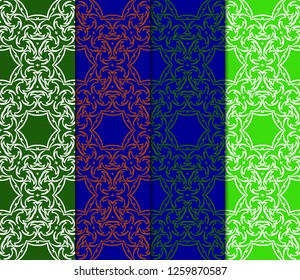 Set Of Floral Pattern. Seamless Ornament. Arabesque. Vector Illustration. Purple Color. For Design, Invitation Wedding, Valentine's, Background, Wallpaper.