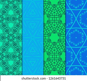 Set Of Floral Pattern. Seamless Ornament. Arabesque. Vector Illustration. Purple Color. For Design, Invitation Wedding, Valentine's, Background, Wallpaper.