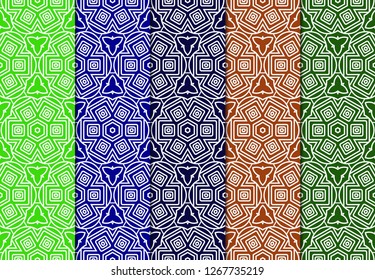 Set Of Floral Pattern. Seamless Ornament. Arabesque. Vector Illustration. For Design, Invitation Wedding, Valentine's, Background, Wallpaper.