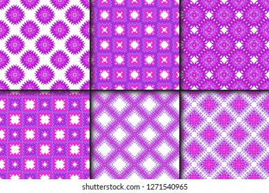 Set Of Floral Pattern. Seamless Ornament. Arabesque. Vector Illustration. For Design, Invitation Wedding, Valentine's, Background, Wallpaper.
