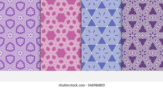 set of floral pattern. Seamless ornament. Arabesque. vector illustration. purple color. for design, invitation wedding, valentine's, background, wallpaper