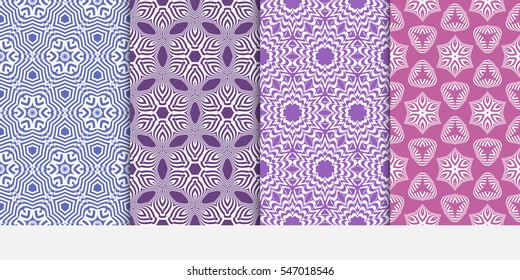 set of floral pattern. Seamless ornament. Arabesque. vector illustration. purple color. for design, invitation wedding, valentine's, background, wallpaper