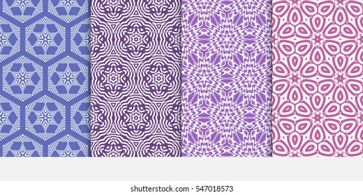 set of floral pattern. Seamless ornament. Arabesque. vector illustration. purple color. for design, invitation wedding, valentine's, background, wallpaper