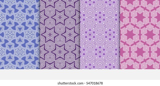 set of floral pattern. Seamless ornament. Arabesque. vector illustration. purple color. for design, invitation wedding, valentine's, background, wallpaper