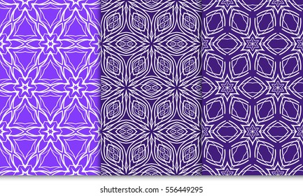 set of floral pattern. seamless. purple color. vector illustration.