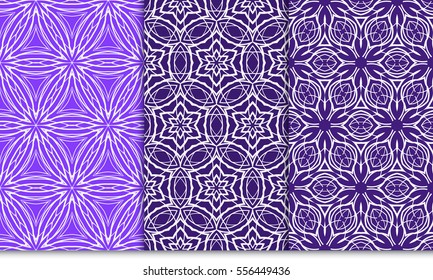 set of floral pattern. seamless. purple color. vector illustration.