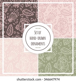 Set of floral patterns. Beautiful, light floral pattern. Seamless background. Retro background. Seamless retro pattern. Floral pattern, ornament, pattern. Hand drawing pattern. Set of pastel pattern.