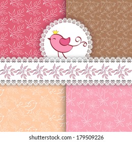 Set floral patterns and borders. Vector.