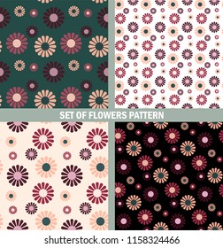 Set of floral patterns/ Collection of simply shaped flowers background/ Trendy stylish bouquet of chamomiles flowers 