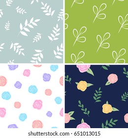 Set of floral patterns. Vector backgrounds with flowers and leaves. For packaging, print