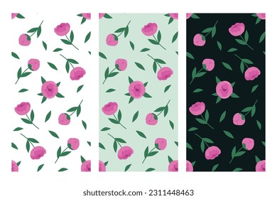 set of floral patterns white, green, black backgrounds