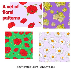 A set of floral patterns.Vector illustration.